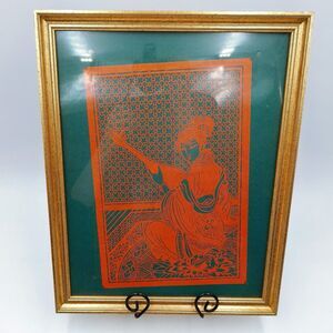 Japanese Kirigami Folk Art Paper Cut Geisha Woman Shamisen Guitar Papercut Red